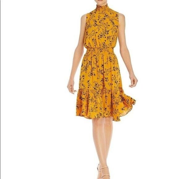 NANETTE LEPORE Gold smocked floral print Dress 8 - Picture 1 of 9